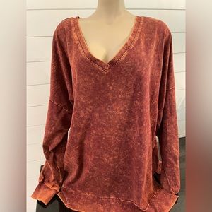 Zenana Mineral Wash v-neck sweatshirt